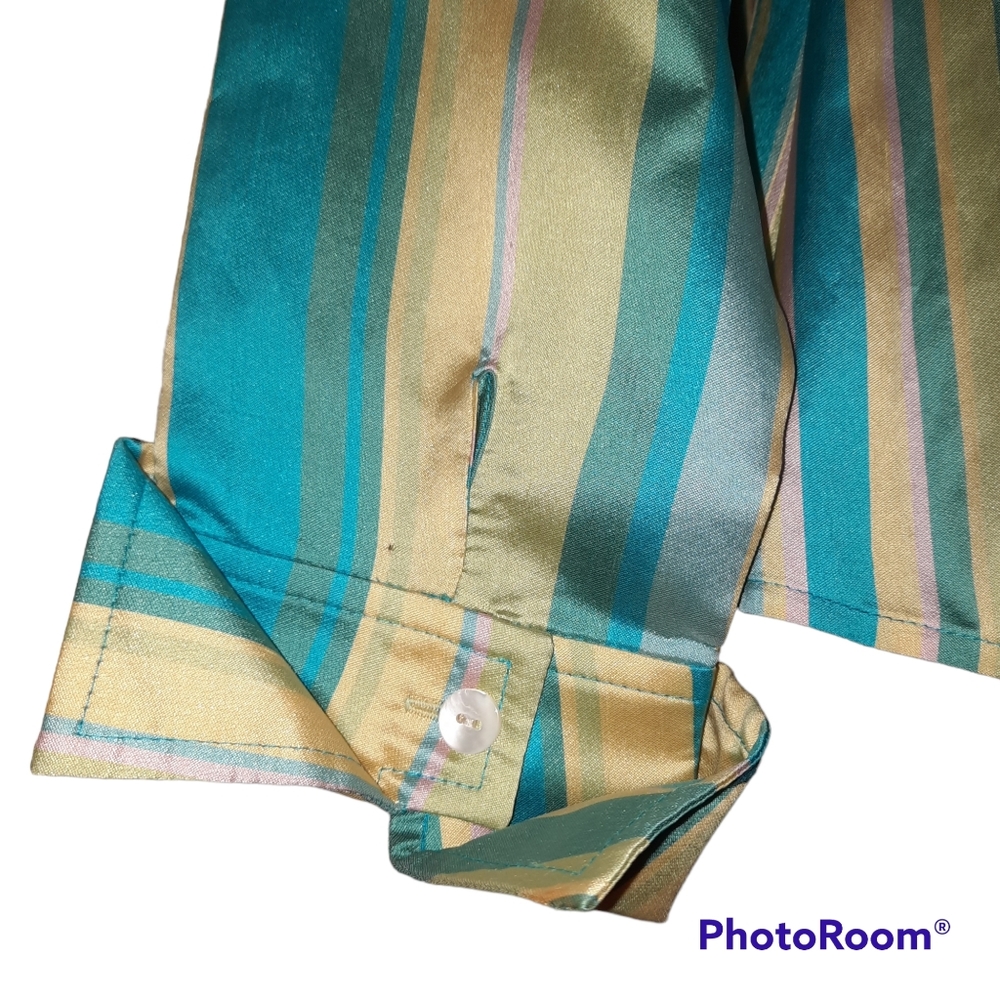 CARLISLE Silk Striped Button Down Blouse Jacket Vintage Office Classic Sz 6 Med - Picture 7 of 10
